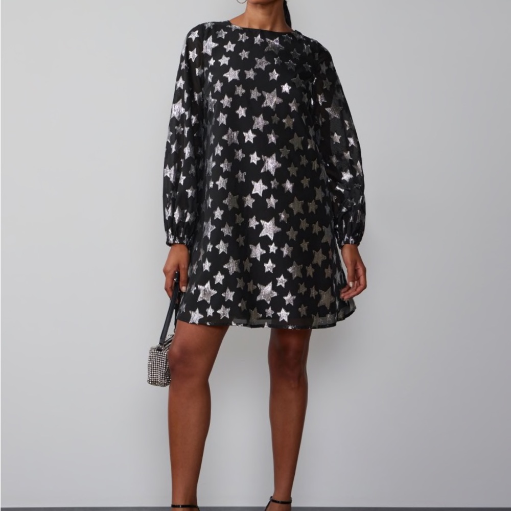 New York and Company Long Sleeve Star Lurex Jacquard Dress